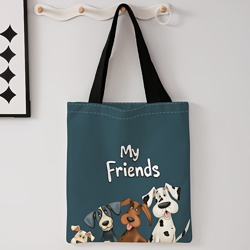 TEMU A Stylish Tote Bag Featuring A Colorful Puppy Pattern, Perfect For Shopping And Reused As A Multifunctional Handbag