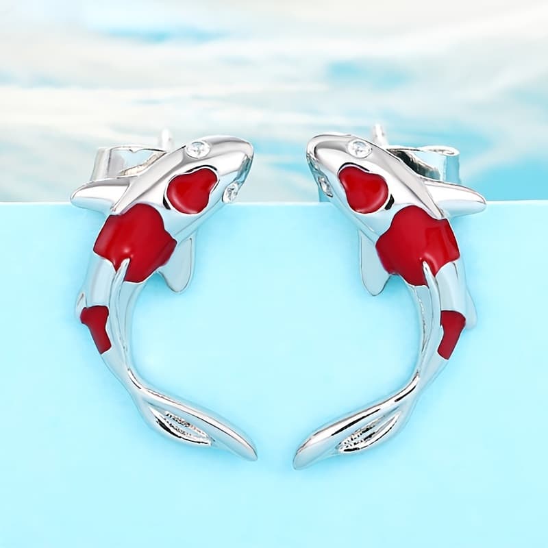 TEMU Fashion Red Goldfish Koi Stud Earrings Women' Wear Individual Animal Earrings