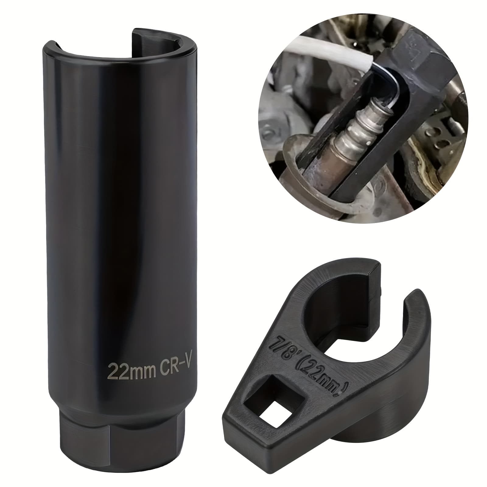 TEMU 2pcs Oxygen Sensor Wrench Set, 3/8" & 1/2" Drive 22mm Sockets, Professional Carbon Steel Removal Tools For Narrow Spaces, Long & Short For Sensor Replacement & Maintenance