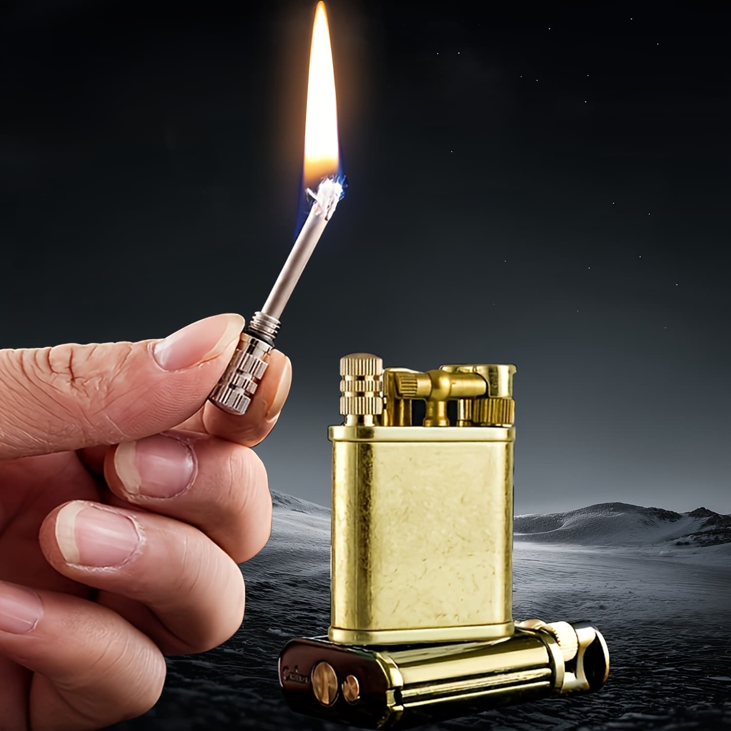 TEMU (fuel Not Included)2-in-1 Multifunctional Lighter, Kerosene Lighter, Matche Lighter, Refillable Kerosene, Sanding Wheel Ignition, For Men's Gift