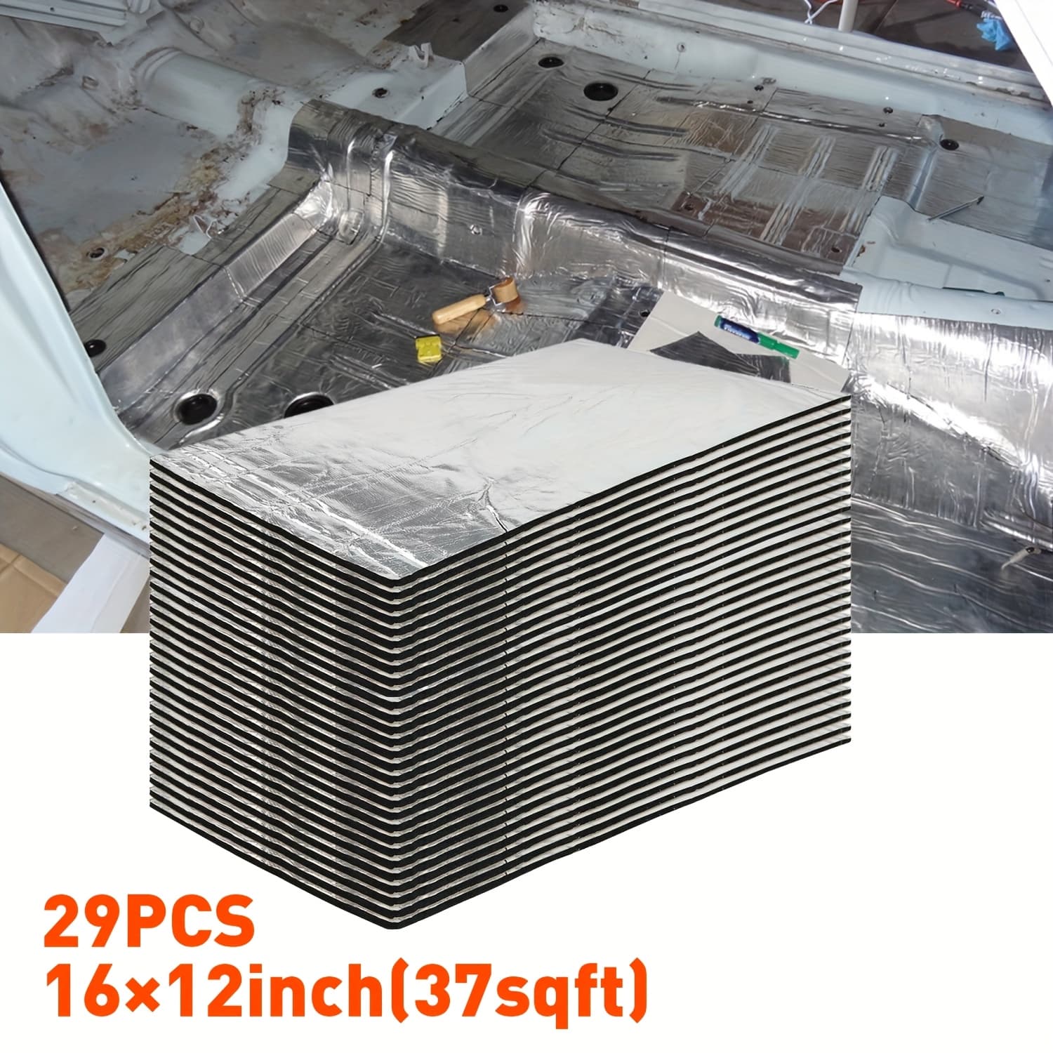 TEMU 29pcs 16inch*12inch Sound Deadener Mat For Cars -aluminum Foil Foam Noise Deadening Material-heat Shield Insulation Dampening Mat, High Density &heigh Qualitymaterials, Waterproof(37sqft, 5mm)