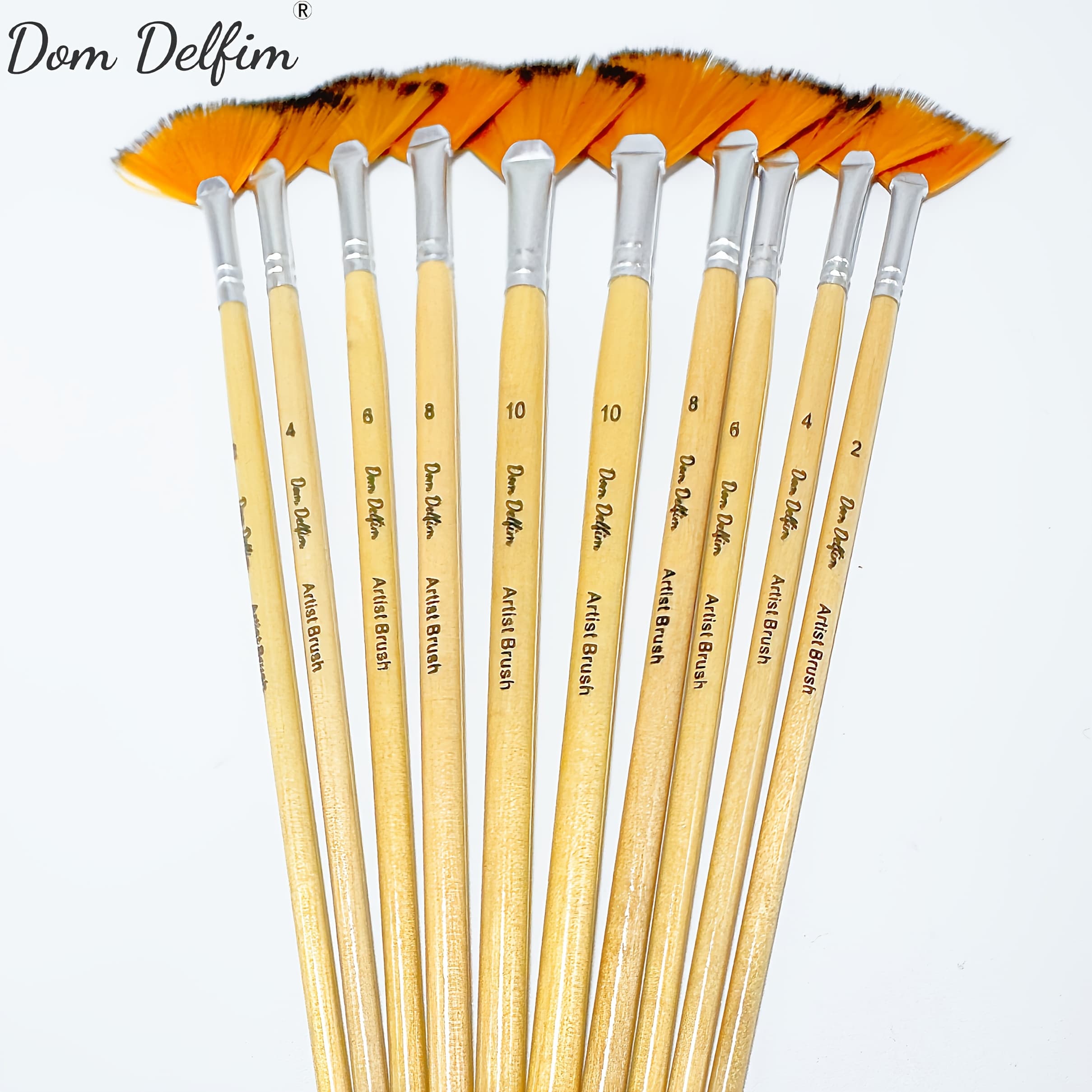 TEMU Dom 10pcs Set Fan-shaped Paintbrushes With Nylon Bristles - Suitable For Watercolor, Acrylic, Oil Painting Artists - Perfect For Room Decor & Christmas Gift