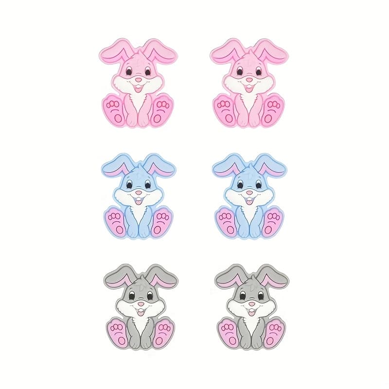 TEMU 6pcs Easter Bunny Silicone Beads, Silicone Pen Beads, Bulk Silicone Spacer Beads, Suitable For Pen Keychain Necklace Bracelet Lanyard Jewelry Making Accessories Diy Crafts