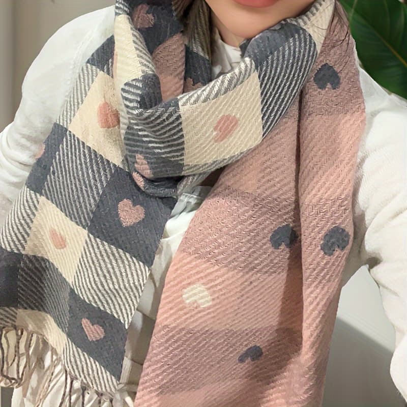 TEMU Women's Bohemian Heart Shawl Scarf - /korean Style Non-stretch Warm Windproof Scarves Suitable For Evening , Birthday Party Gifts, Hand Wash/ - Elegant Fashion Accessory