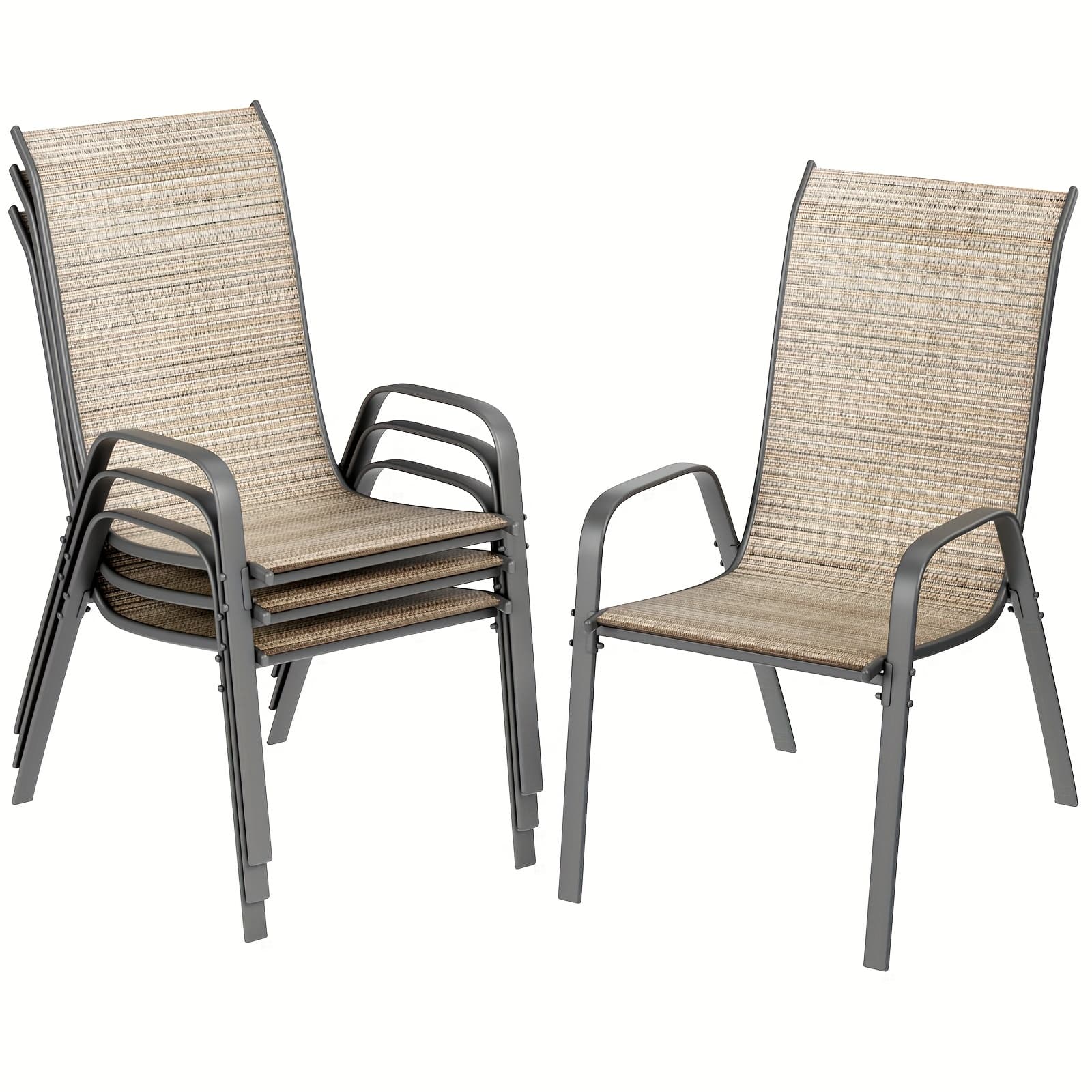 TEMU Chairs Set Of 4, Stackable Outdoor Dining Furniture For All Weather, With 20 Wide Seat & Metal Frame, For Garden, Backyard, Deck, Restaurant, Poolside, Camping