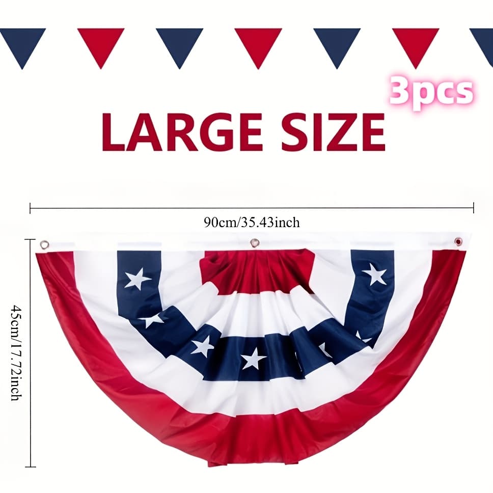 TEMU 1.47x2.95ft Large American Pleated Fan Flag & Half Fan Bunting - Usa Patriotic Suitable For Decorations, Half-fan Bunting Flags With Stars & Stripes For Parties, Weddings, , / Banner