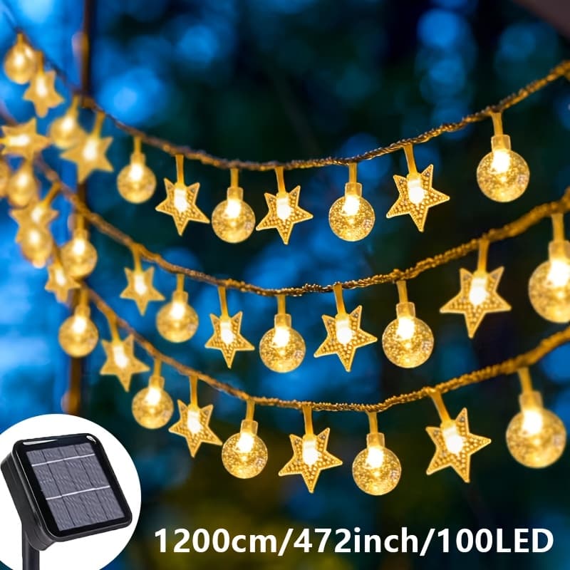 TEMU 1 Pack Of Solar 100led/50led/20led Star And Ball String Lights With 8 Light ,, Fairy Light Indoor, Bedroom Party Wedding Christmas Tree Decoration, Warm White/color