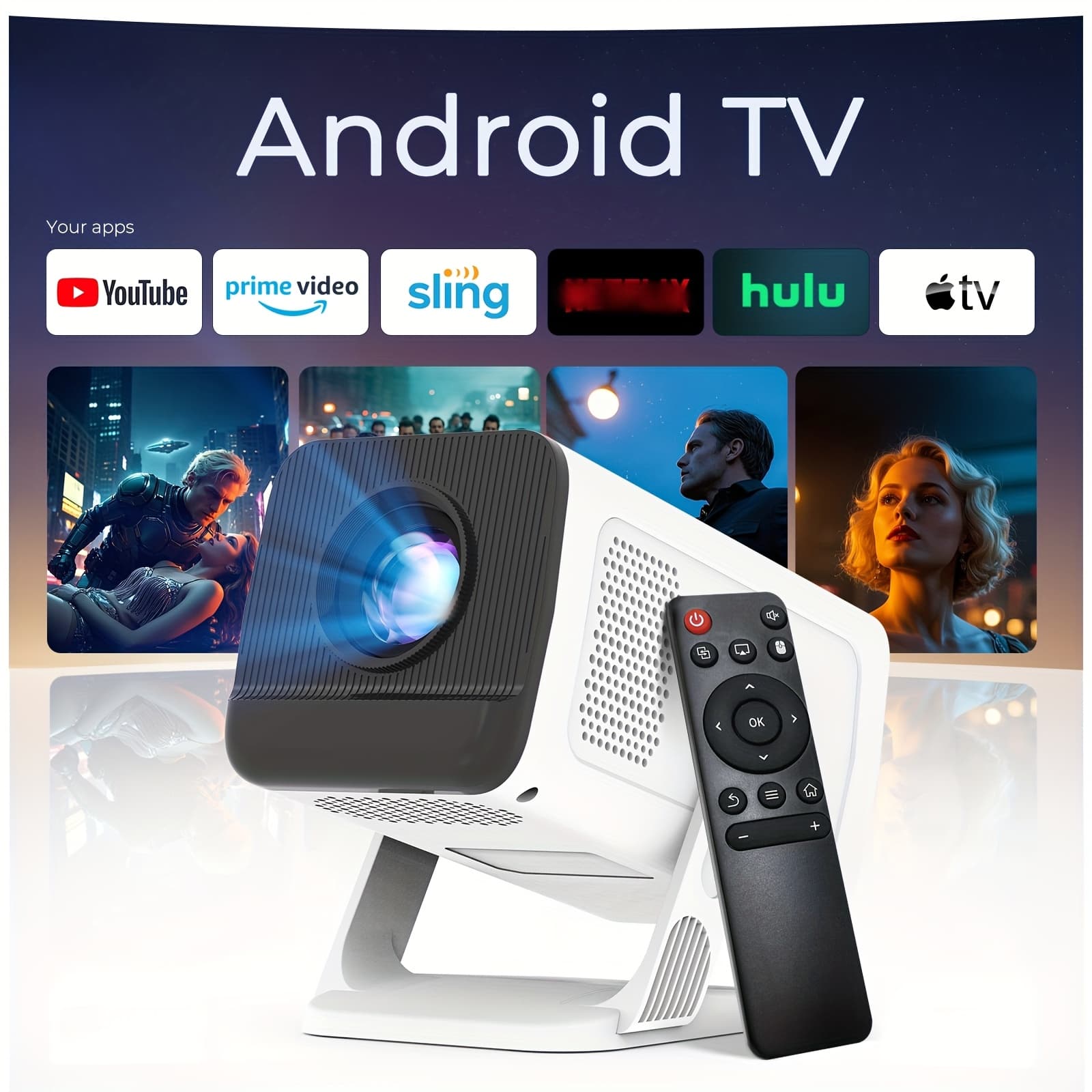 TEMU [built-in Apps & 2026 Upgraded] Mini Portable Smart Projector With Wifi 6 And Bt5.4, 14, 4k Support |native 720p Home Theater Projector With Stand, 400ansi, Auto Keystone Correction, White