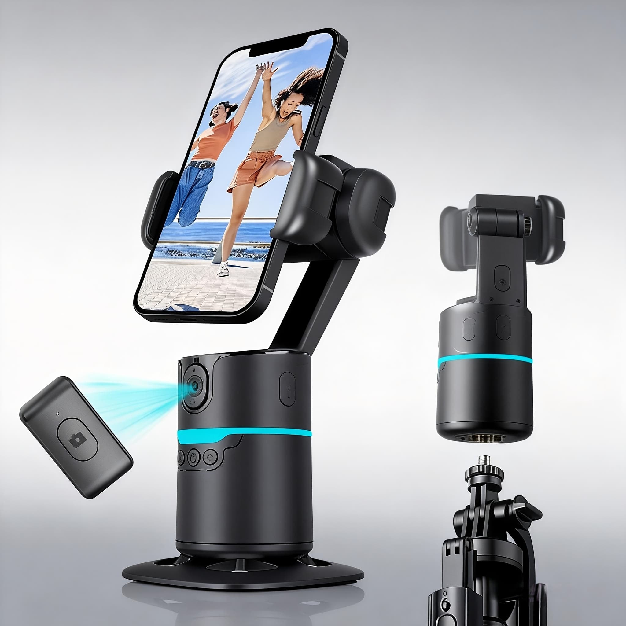 TEMU [ Tracking Tripod]2026 New Ai Smart Facial Tracking Gimbal With - Required, Detachable Remote Control, 360° Rotation, Ideal For Live Streaming & Video Recording, Universal Joint , Video/photo