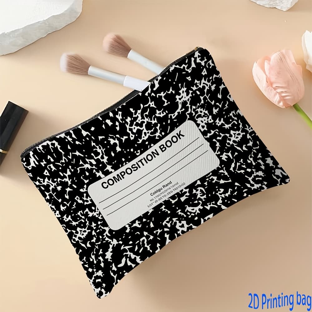 TEMU This Black And White Polka Dot Patterned Cosmetic Bag Features A Double-sided Print And A Zipper, Making It Perfect For Travel And Everyday Use As A Toiletry Bag Or Pencil Case