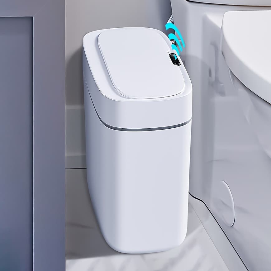TEMU Bathroom Small Trash Can With Automatic Touchless Lid, 10l/ 2.5 Gallon Slim Garbage Bin Wastebasket With Sensor, Space Saver, For Bedroom, Rv, Office, Kitchen, Craft Room