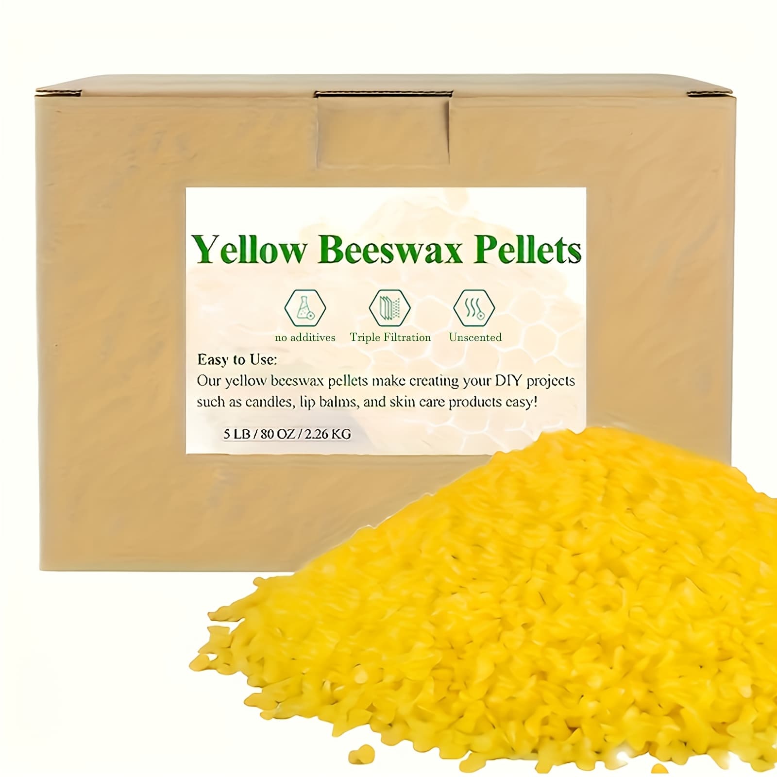 TEMU 5lb Yellow Pellet Beeswax For Candles - Premium Scented Wax Material With Mild Non-irritating Fragrance - Ideal For Making Candles, Container Candles And Scented Candles - Suitable For Adults
