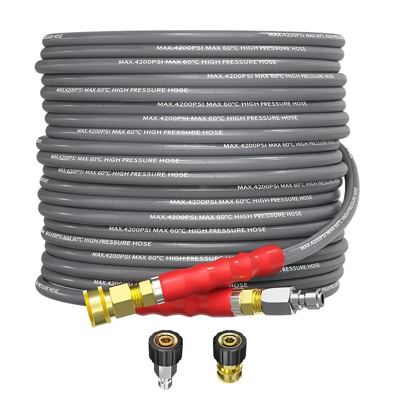 TEMU 50ft High Pressure Washer Hose, 4200psi Wire Braid, 1/4 Inch, Flexible Kink Resistant, Heavy Duty Replacement, With 3/8 Quick Connect, For Outdoor Electric And Lawn Equipment