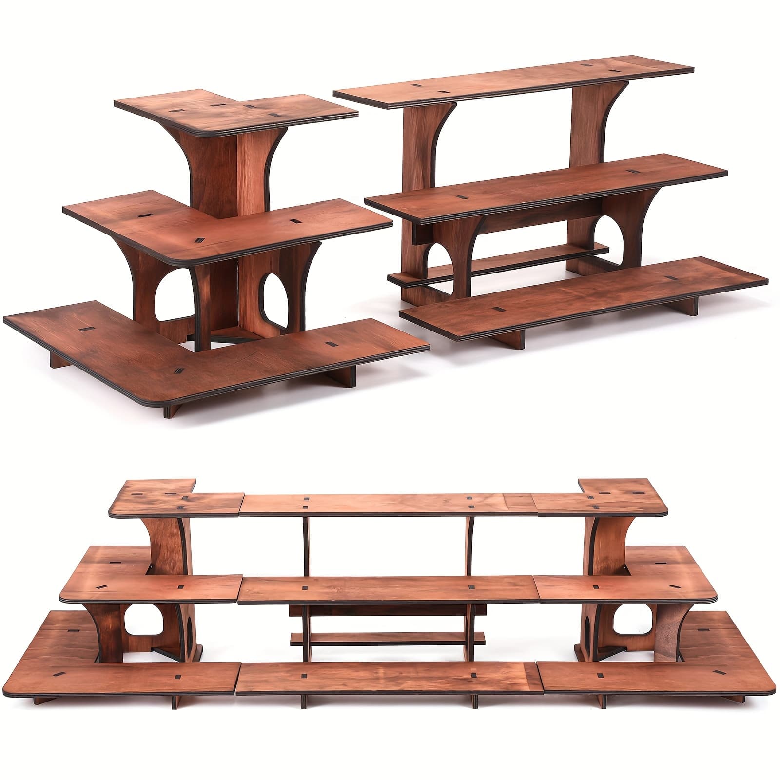 TEMU 3pcs 3 Tiers Retail Table Display Stand 40 Inches Wooden Corner Rack Portable Shelf Rack For Retail Table Top, Cake Stand Wedding Banquet, Counter Shows Market Trade Shows Display, Walnut Color
