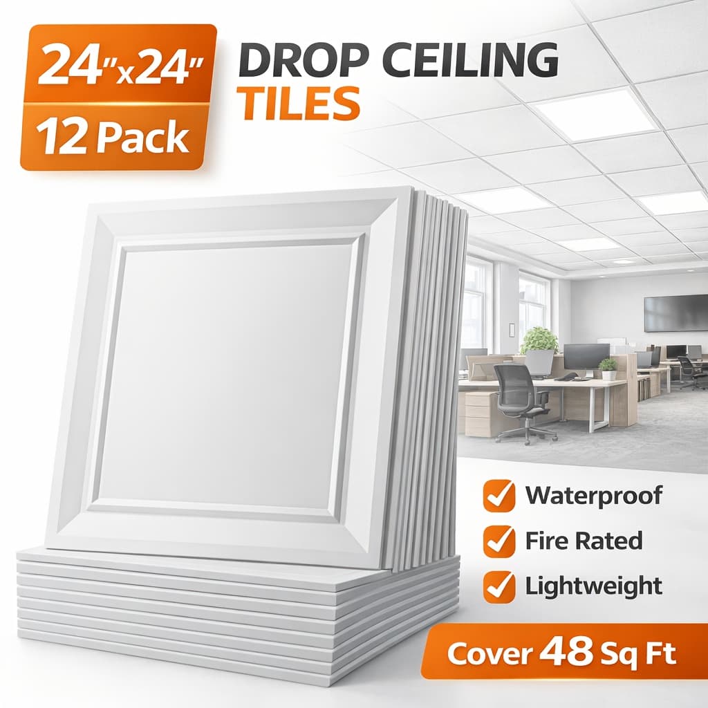 TEMU Wallpanels Ceiling Tiles 24 X 24 Drop Ceiling Tiles, Pvc Wall Panels, Fire Rated, Waterproof, Light Weight, Prevent Breakage, 12 Pack, Cover 48