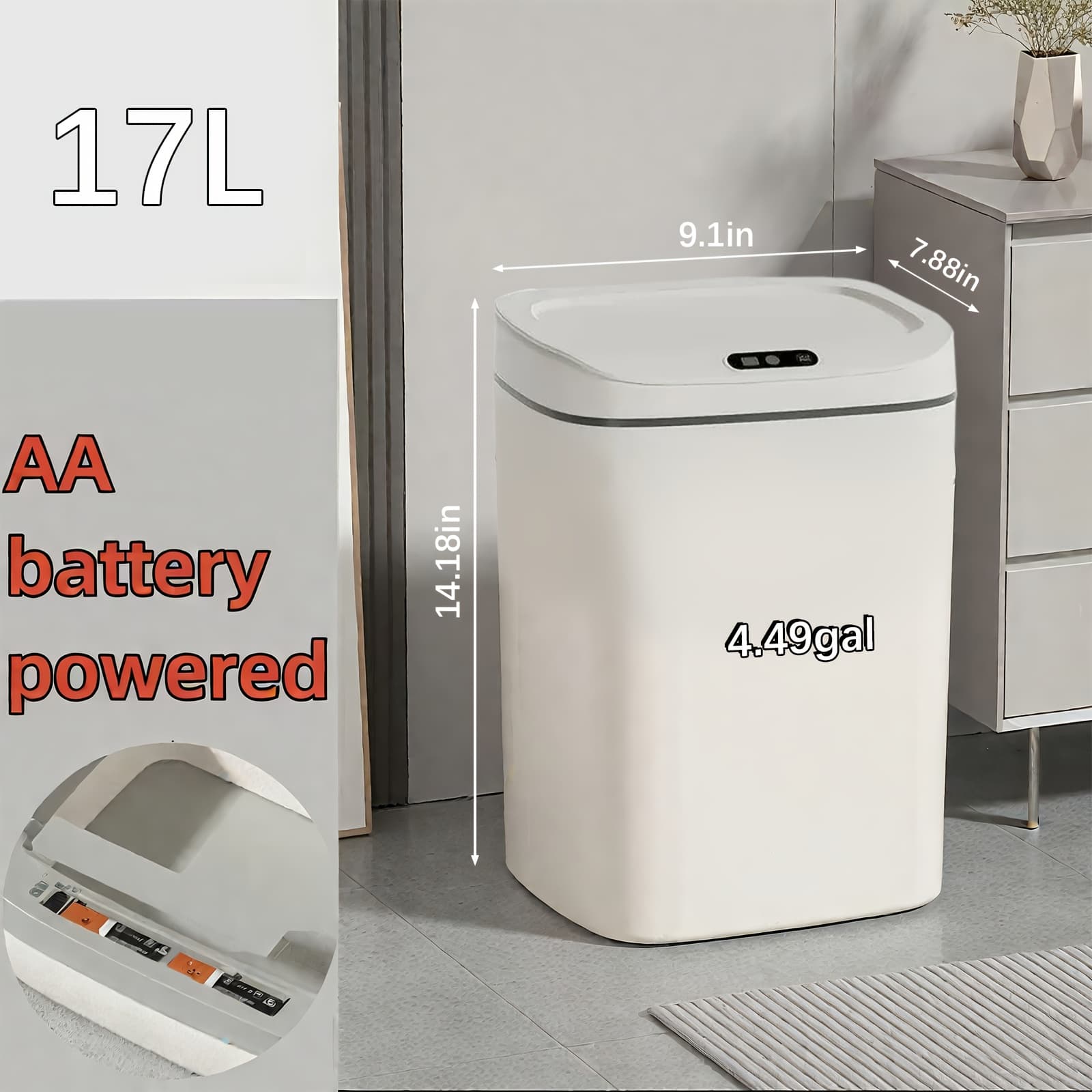 TEMU 2.91gal & 4.49gal Capacity, Smart Sensor Trash Can, Motion-activated, Lid, Battery Operated (aa Batteries Not Included), Perfect For Home, Office, Kitchen, Rv, And Holiday Decorations