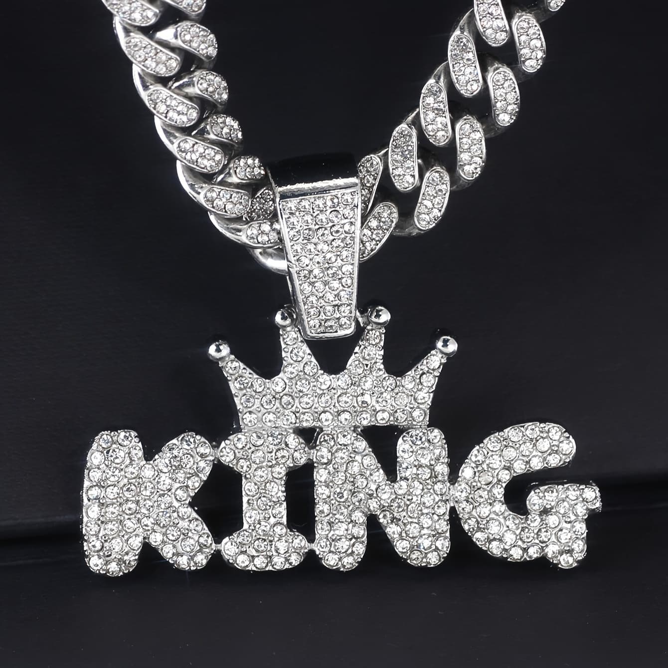 TEMU 1 Piece Of Shiny King Pendant With Ice Cuban Chain Miami Necklace Unisex Hip-hop Pendant Necklace Jewelry Gift