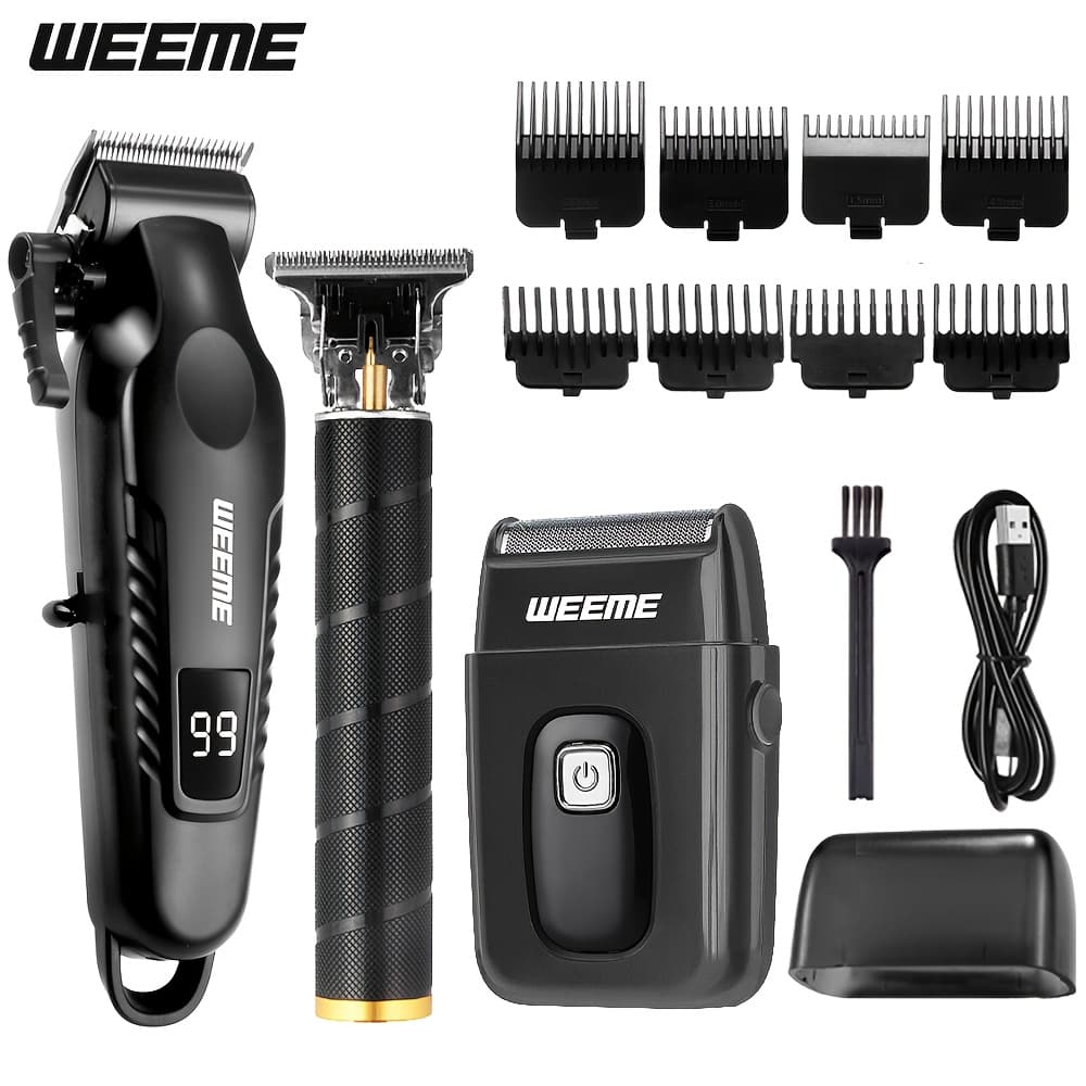 TEMU Weeme 2/3pcs, Barber Haircut Set, Usb Charging, 1 Black Golden Professional Hair Clipper + 1 's Razor + 1 Golden T-shaped Blade Trimmer + 8 Limit Combs, , Father's Day Gifts, Birthday Gifts