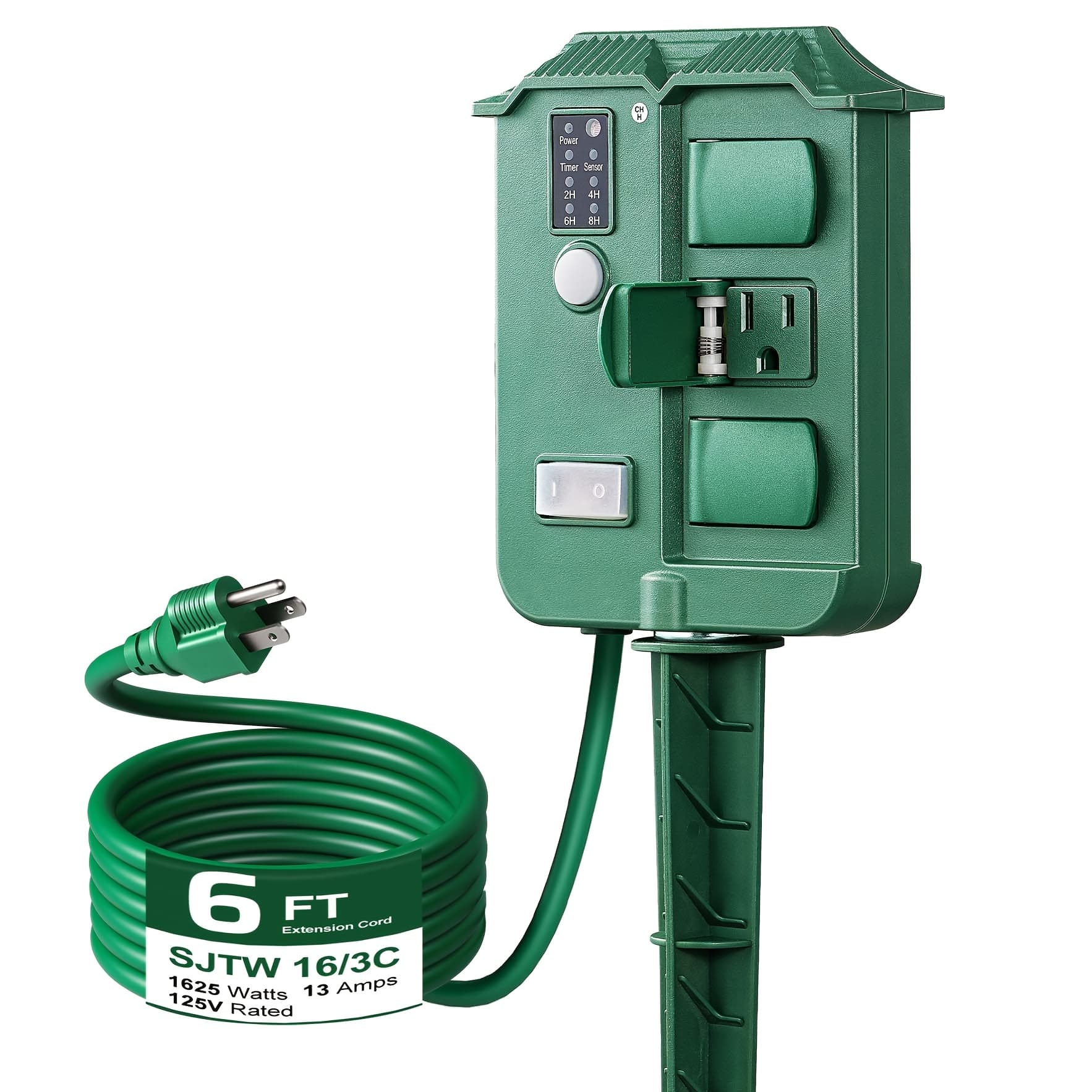 TEMU Dewenwils Outdoor Timer With 6ft Extension Cord Outdoor Timer Outlet, 6 Ground Outlets, Photocell Dusk To Dawn, 1625w/13a, Weatherproof For Garden, Yard, Holiday Christmas Lights, Sprinkler