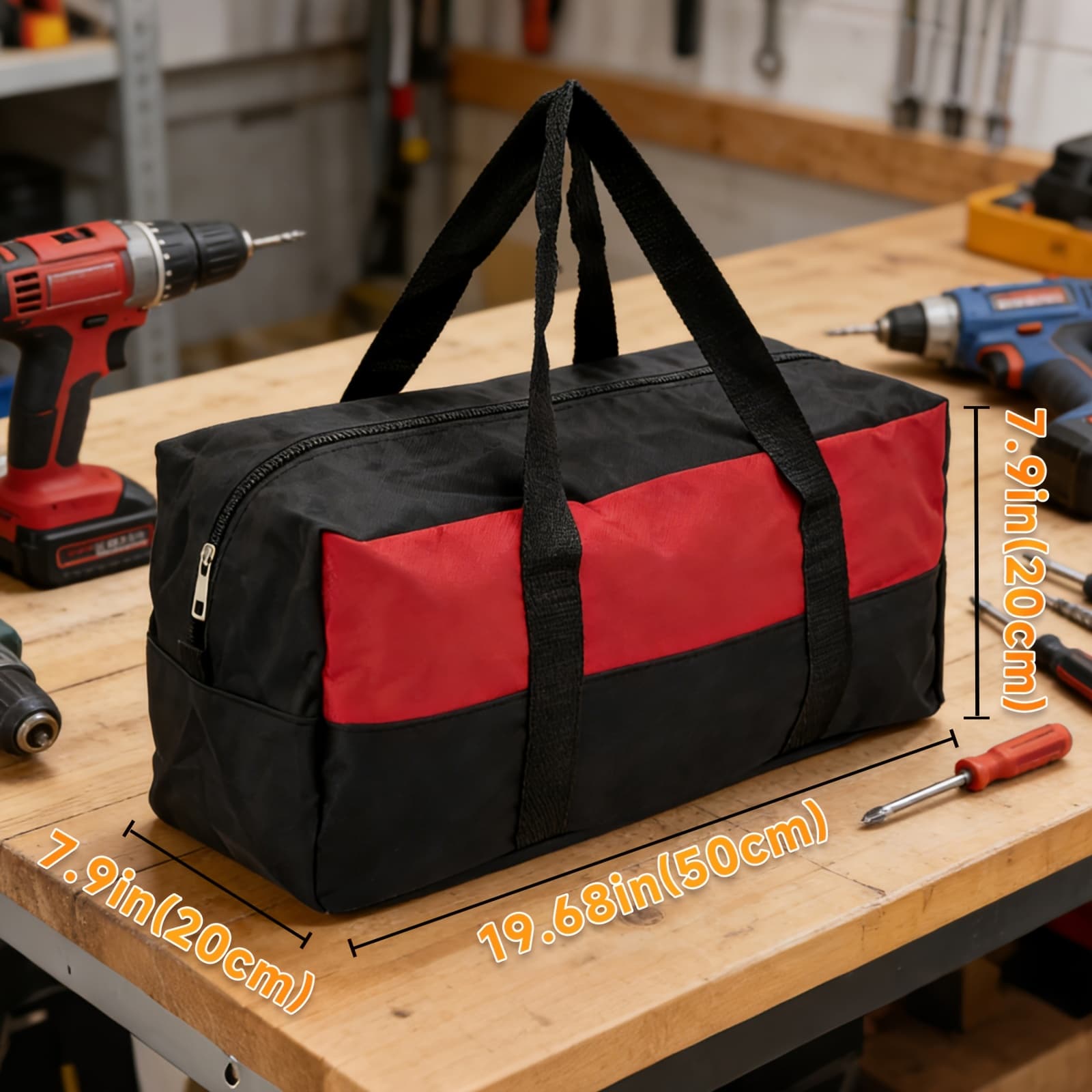 TEMU 19-inch Heavy-duty Electrician's Tool Bag - Oxford Fabric, Multi-functional Storage With Wide Mouth, Ideal For Carpenters & Mechanics, Great Gift For Dad, Electrician Tools