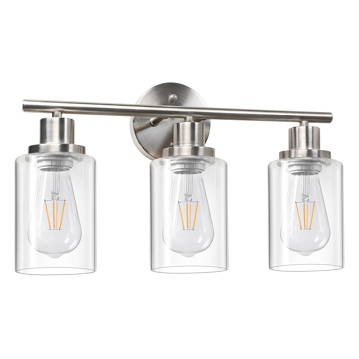 TEMU 3-light Bathroom Light Fixtures, Matte Black/ Brushed Nickel Modern Vanity Lights Over Mirror Lighting With Clear Glass Shade, For Living Room, Hallway, Cabinet, E26 Base