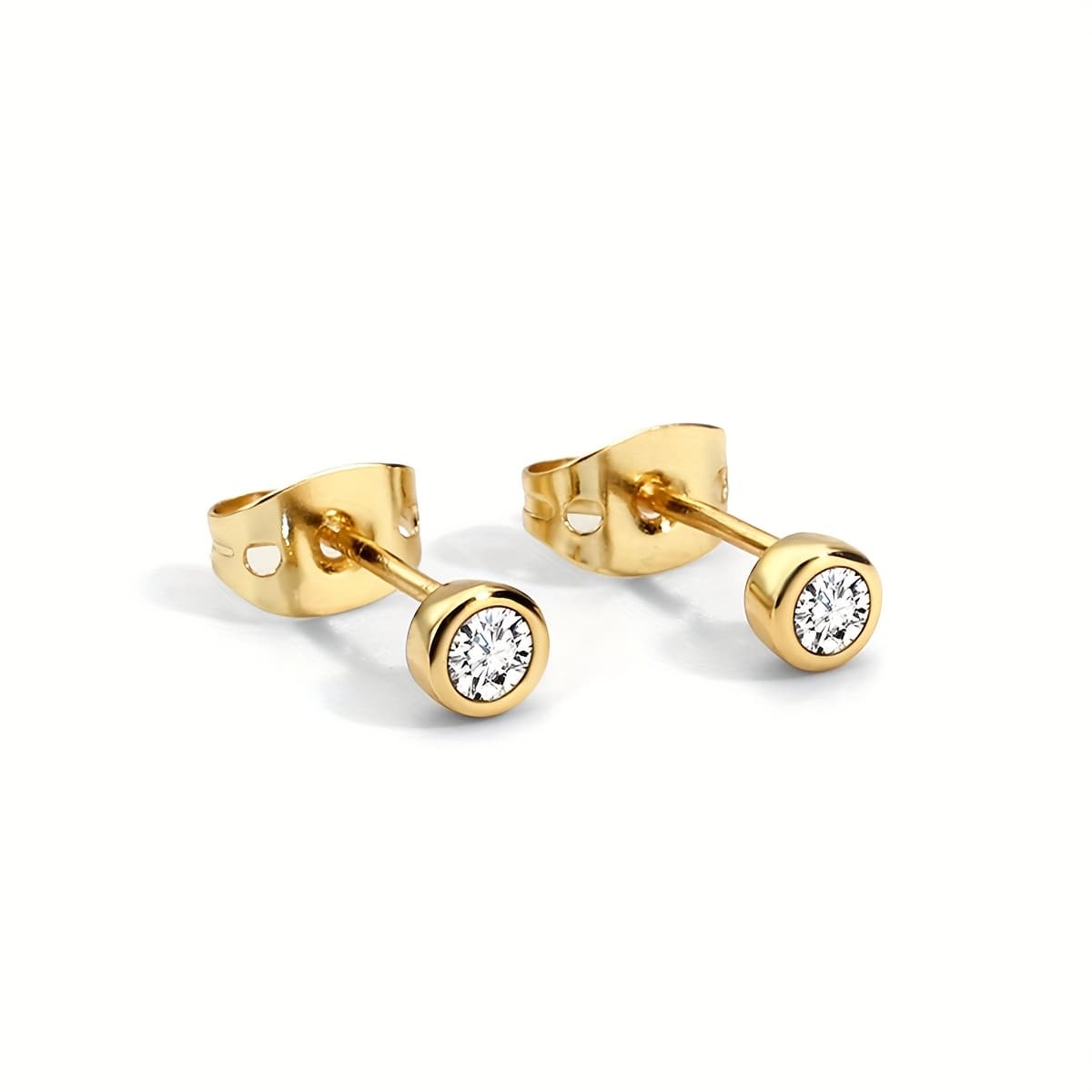 TEMU Minimalist 18k Gold-plated Stud Earrings With Zirconia Inlay: Multiple Color Options, Ideal Valentine's & Gift
