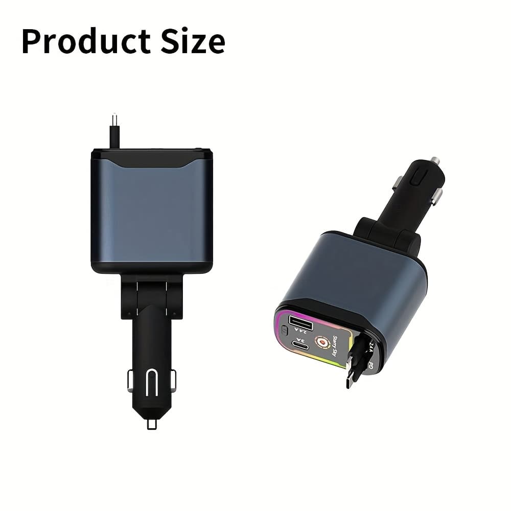 TEMU Fast Car Charger With Starlight, 4 In 1 Retractable Car Charger, 69w Usb C Adapter, 2 Usb Ports Phone For Iphone &