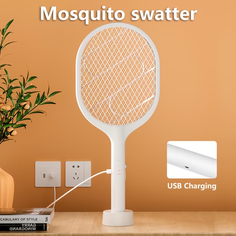 TEMU Electric Fly Swatter Bug Zapper Racket With 1200mah Battery Rechargeable 2-in-1 Fly Zapper Purple Killer Lamp With 3 Safety Net Suitable For Indoor And Outdoor