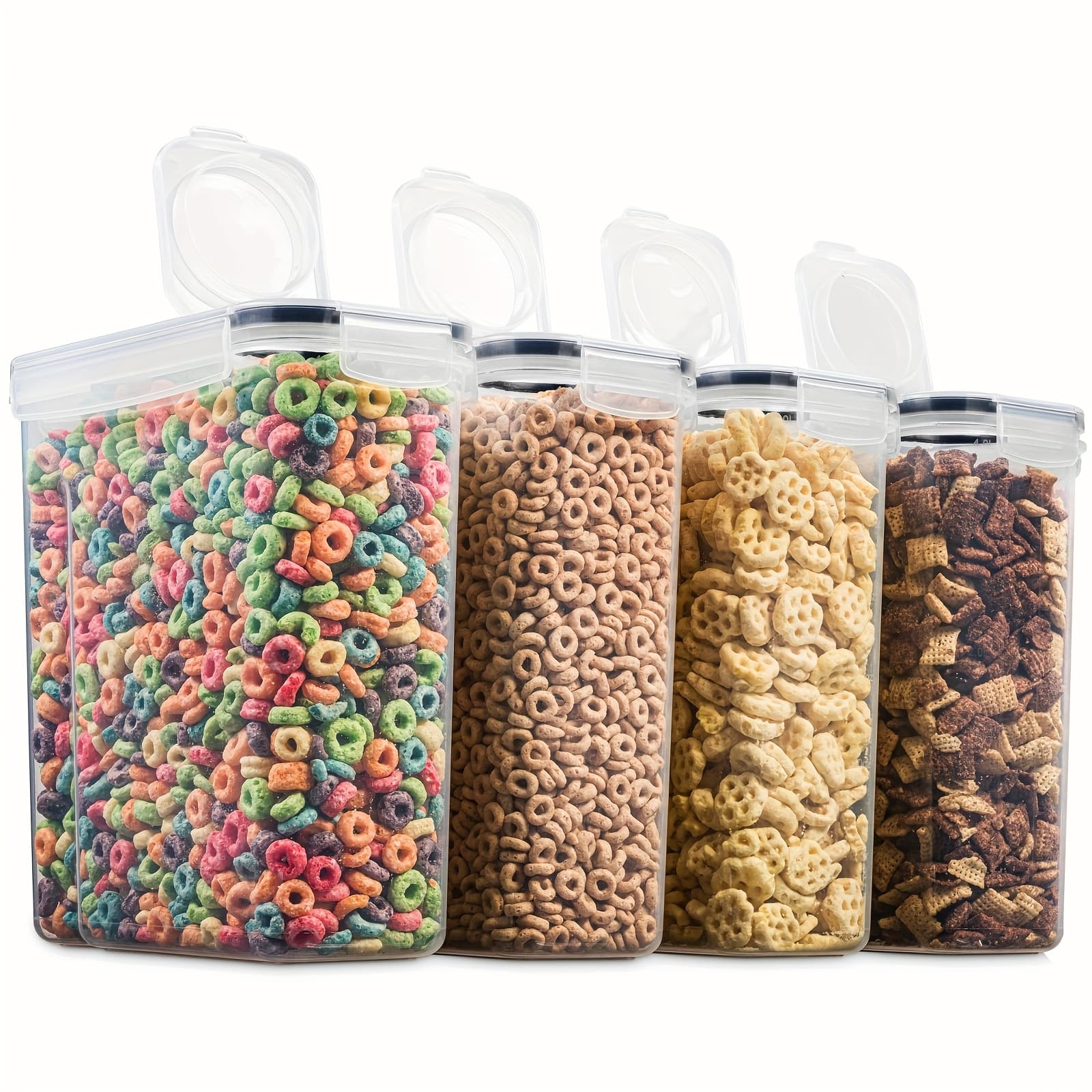 TEMU 4 Pack (135oz) Large Airtight Food Storage Cereal Containers | Bpa-free Plastic, Closure, Multipurpose Use For Rice, Pasta, Sugar, Flour With Measuring Cup & 20 Labels