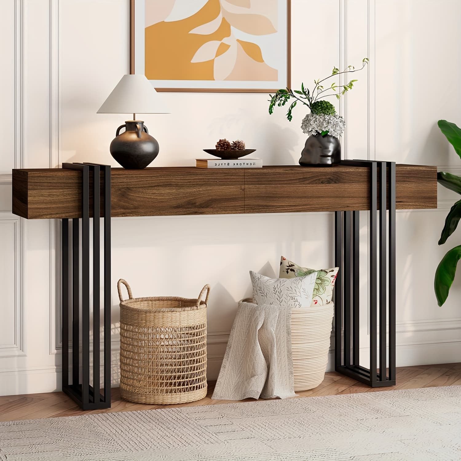 TEMU 63-inch Long Console Table, Industrial Style Sofa Table, Entrance Hall Table Decoration, Living Room Console Table, Simple Assembly