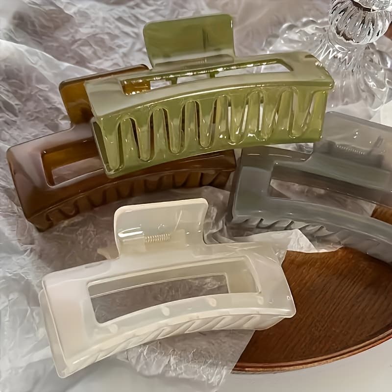 TEMU 4pcs Elegant Rectangular Hair Clips - Non-slip, For Thin To Thick Hair - Stylish Solid Color Accessories