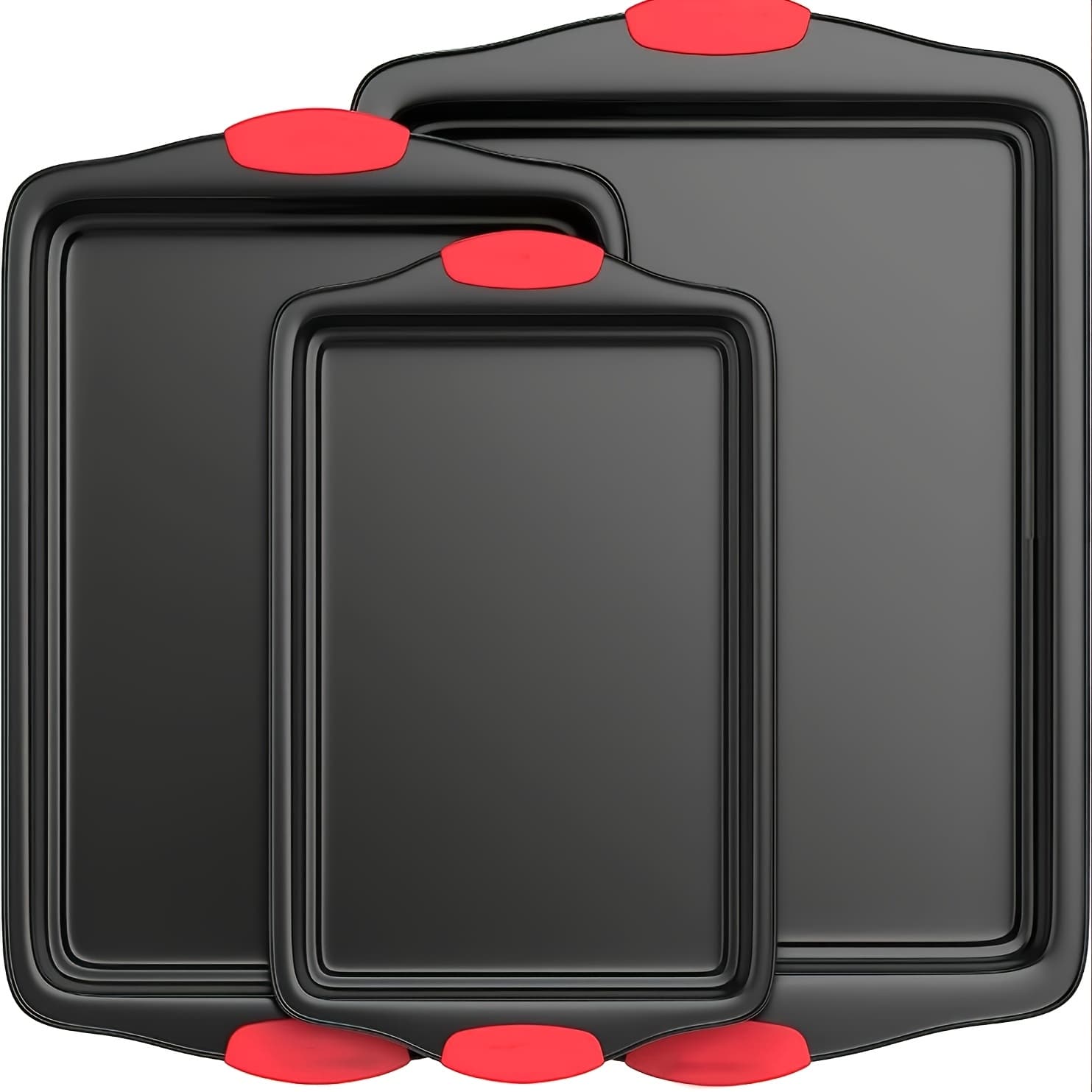 TEMU 3/9pcs Carbon Steel Kitchen Oven Baking Pan, Luxurious And Fashionable Inside And Outside, Commercial Grade Metal Baking Pan, With Red Silicone Handle