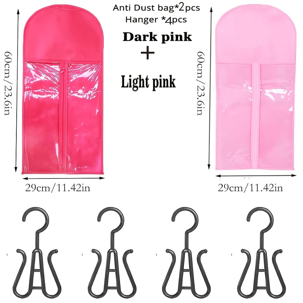 TEMU 6pcs Wig Storage Bag Set, Including 2 60 Bags And 4 Hooks, Pink And Rose Red Combination, Portable Wig Protective Cover, Suitable For Multiple Wig Stands And Wig Storage