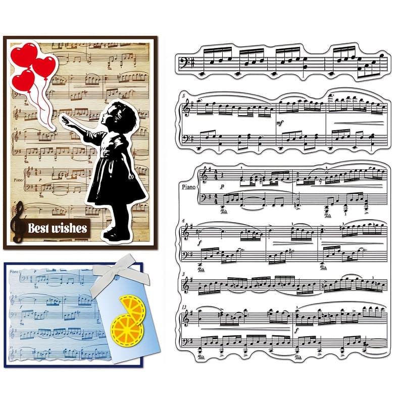 TEMU 1pc Background Clear Stamp Card Making Music Notes Lace Clear Stamp Letter Transparent Stamp For Diy Card Making, Journal, Photo