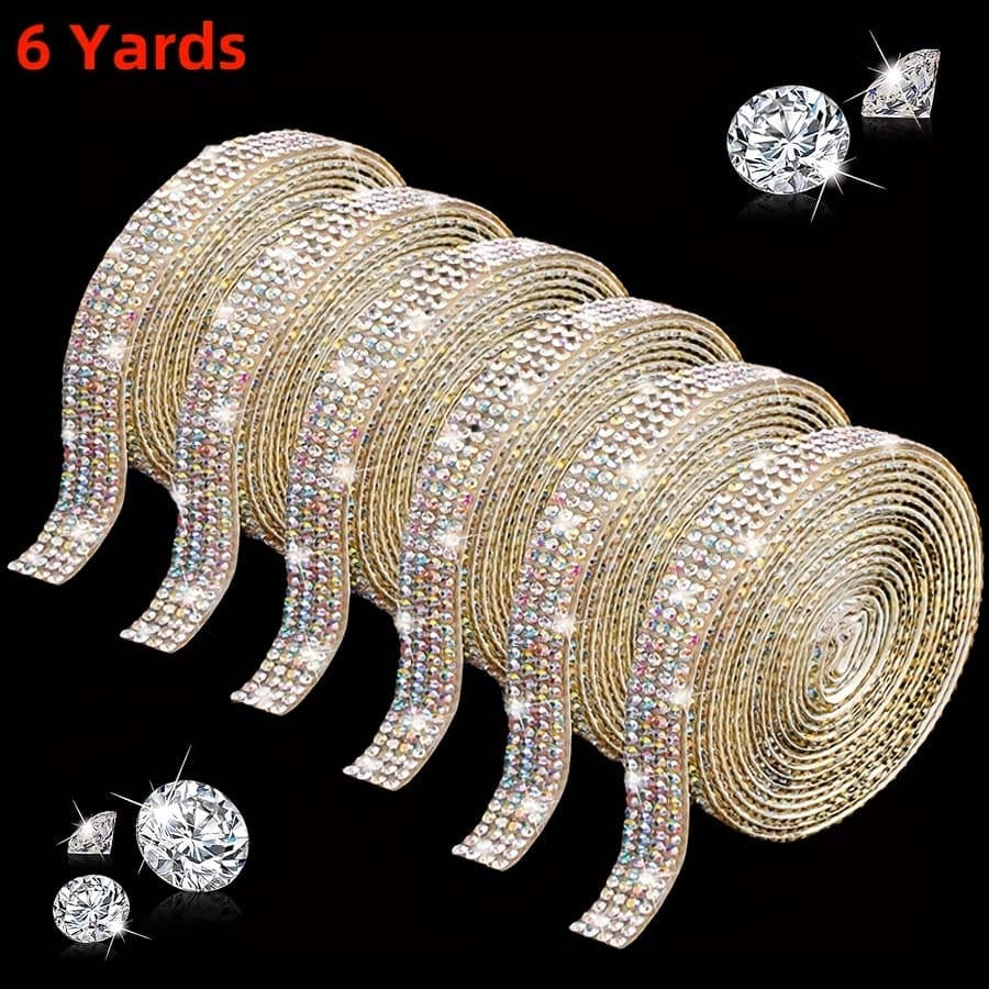 TEMU 6 Rolls Crystal Ribbon Self Adhesive Diamond Strips For Diy Crafts Stickers, Bling Tape Adhesive For Wedding Birthday Graduation Gift Party Decorations