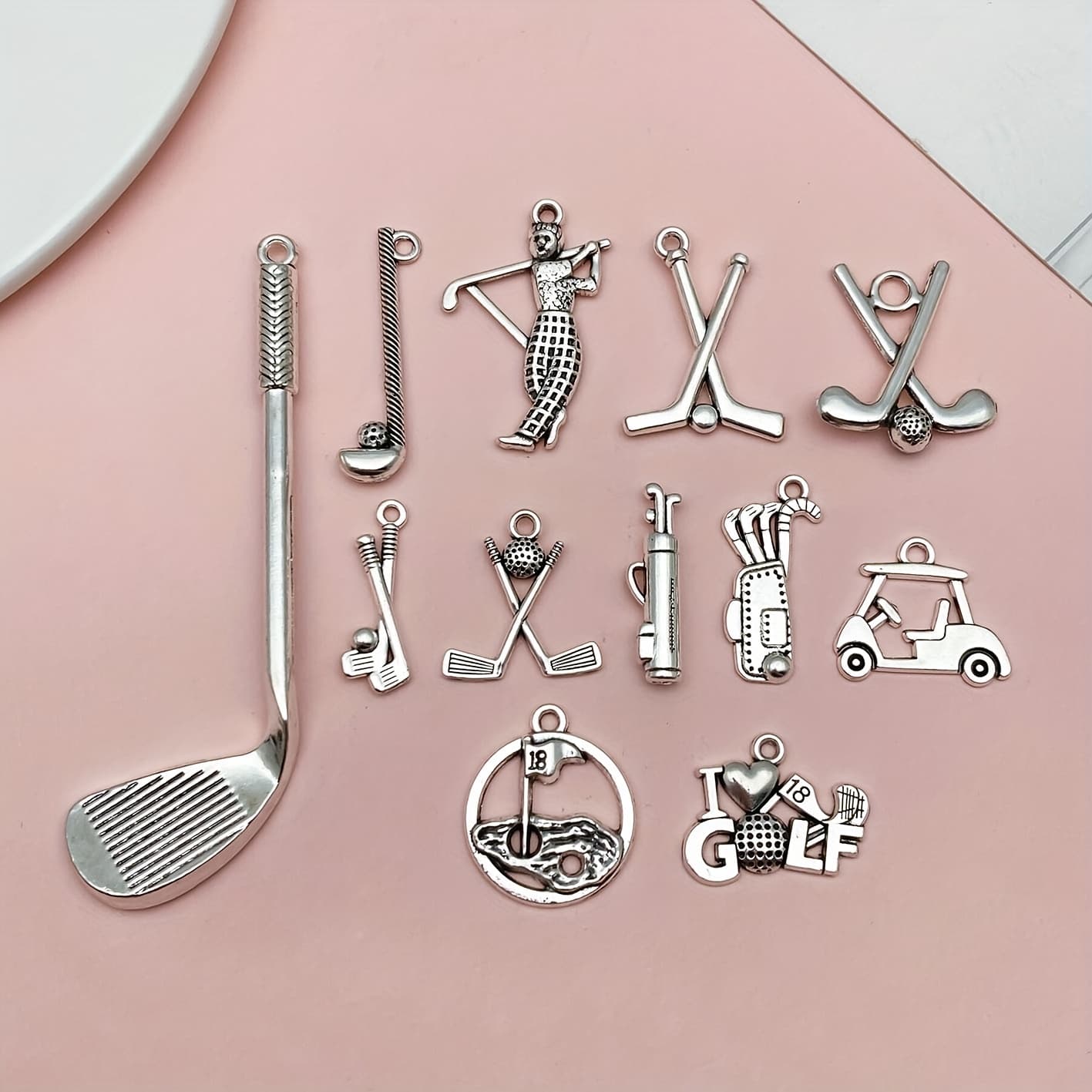 TEMU 12pcs Golf Charms Golf Charm Bulk Cart Sports Pendants For Jewelry Making I Love Golfer Earrings Necklace Bracelet Keychain Diy Supplies Adult
