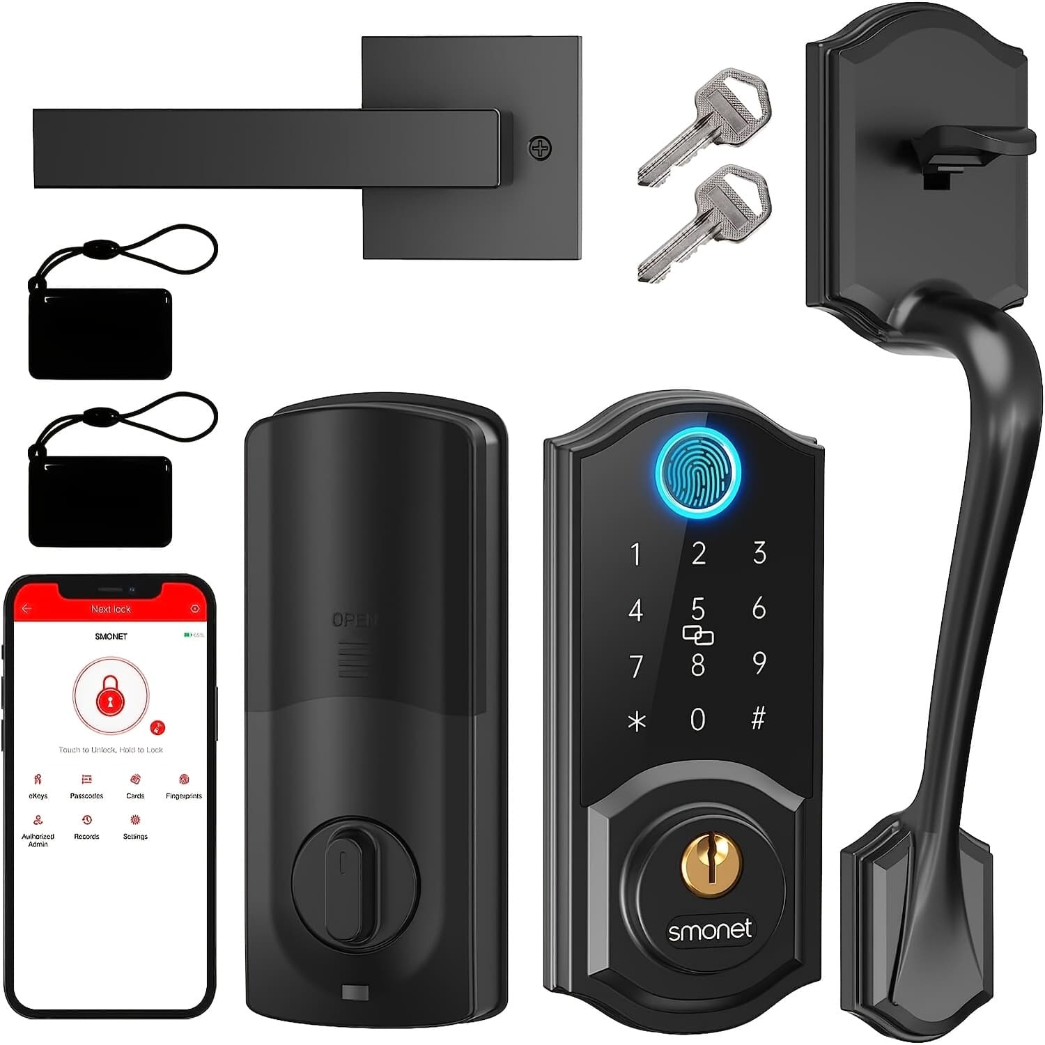 TEMU Smonet Door Lock Set Keyless Entry Door Lock With Handle Fingerprint Smart Deadbolt Bluetooth Electronic Digital Keypad Lock Phone App For Home Office Hotel