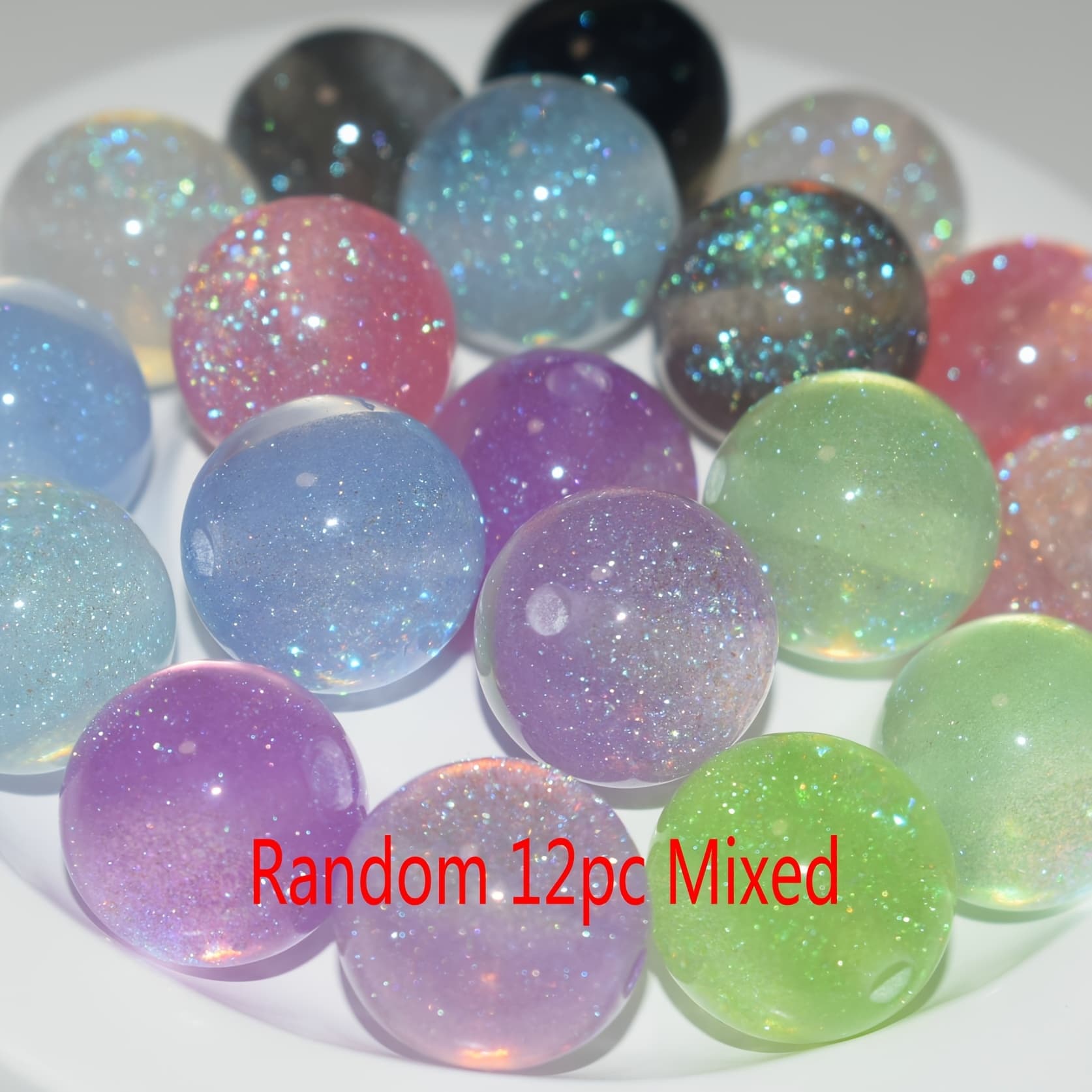 TEMU 10pcs/12pcs 16mm Sparkle Glitter Loose Beads Bracelet Jewelry Making Accessories Round Bead, Multiple/random Colors