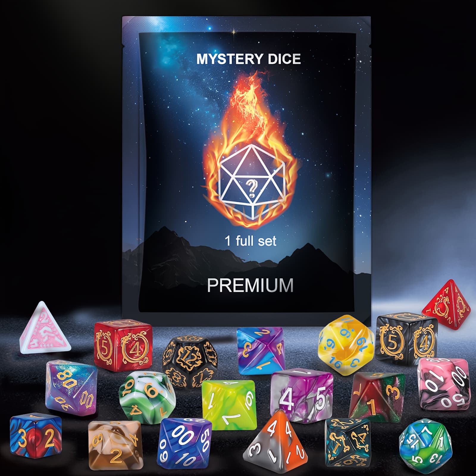 TEMU Blind Box - 7pcs Random Style Boutique Mystery Dice Set, Surprise Box Of Dnd Polyhedral Dice, Of Patterns, Gaming Dice, Suitable For Role Playing, Table Party Games, Unique Gifts For Gamer
