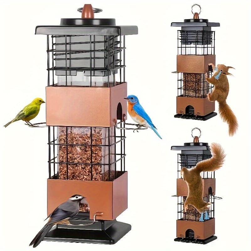 TEMU 1pc Bird Feeder Squirrel Proof For Outdoors Hanging, 5lbs Metal Hanging Bird Feeder With Bilateral Weight-activated, Large Capacity Wild Bird Feeders For Outside Squirrel Proof