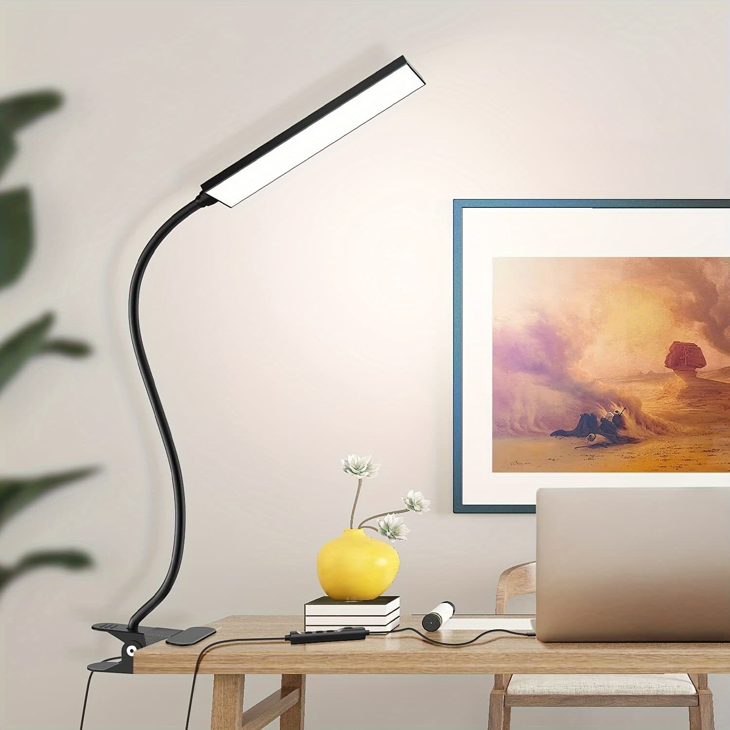 TEMU Kexin Led Table Lamp With Eye Care Led Light And Metal Clip, 11 Level Brightness, 3 Color , Usb Port Powered 5w Flexible Gooseneck Reading Light For Home And Office (5w, Black, White)