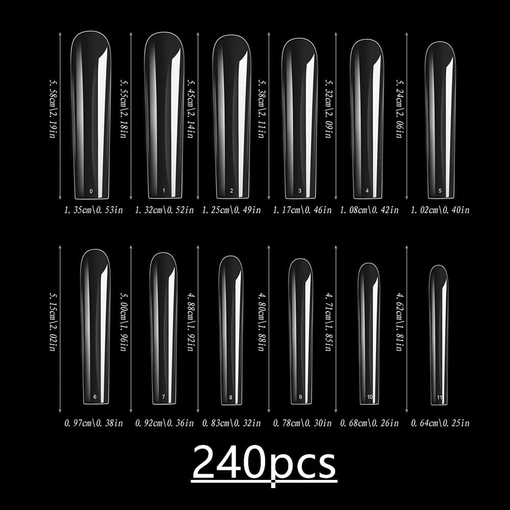 TEMU 120/240pcs Extra Long Xxxl Ballet Nail Tips, Mixed 12 Sizes, Transparent Full Cover Artificial Nail Stickers