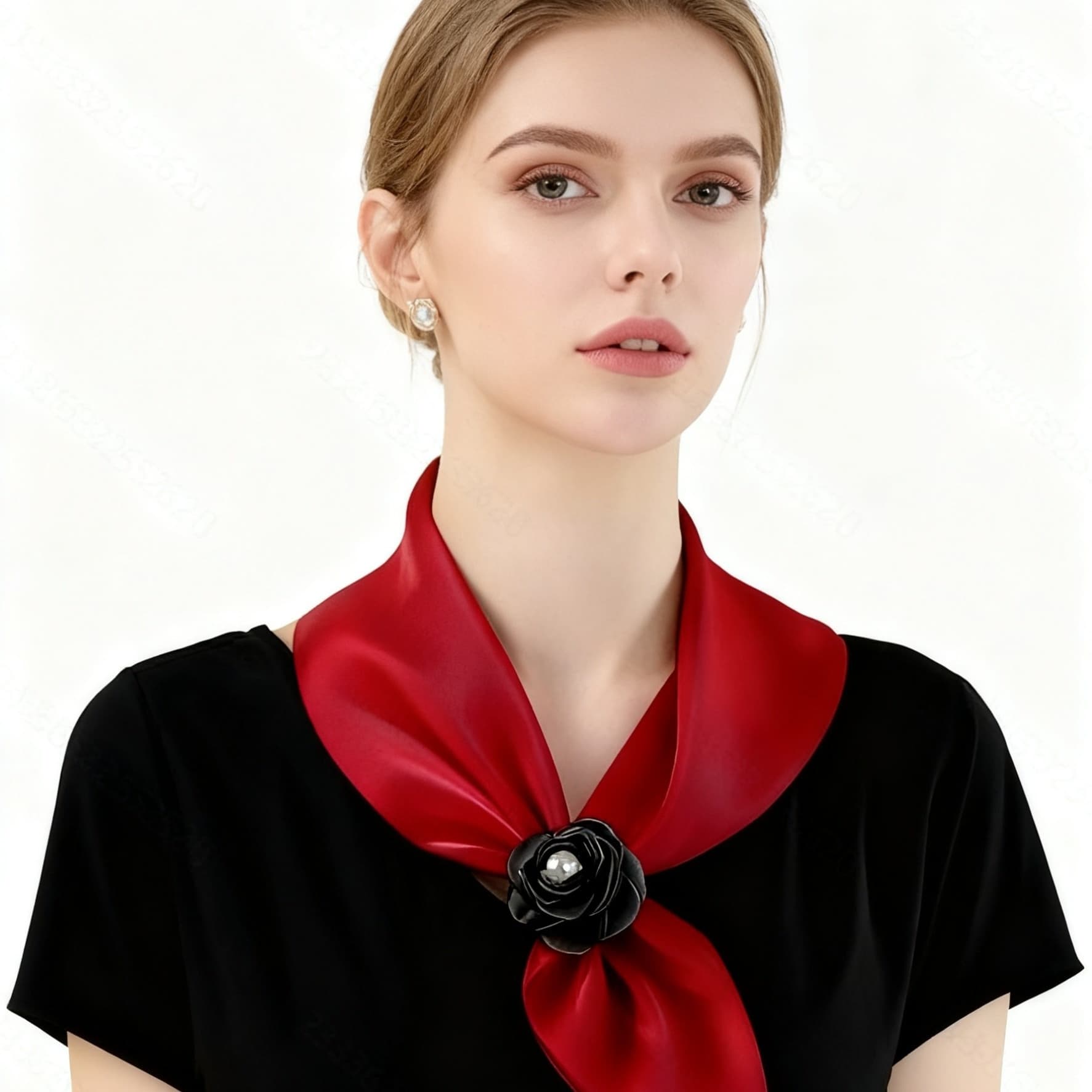 TEMU 1 Elegant Ladies Rose Scarf Set - Lightweight, Breathable Polyester, Boho Style, Suitable For All | Versatile Solid Neck With Decorative Flowers And Details, Perfect For Outdoor Activities