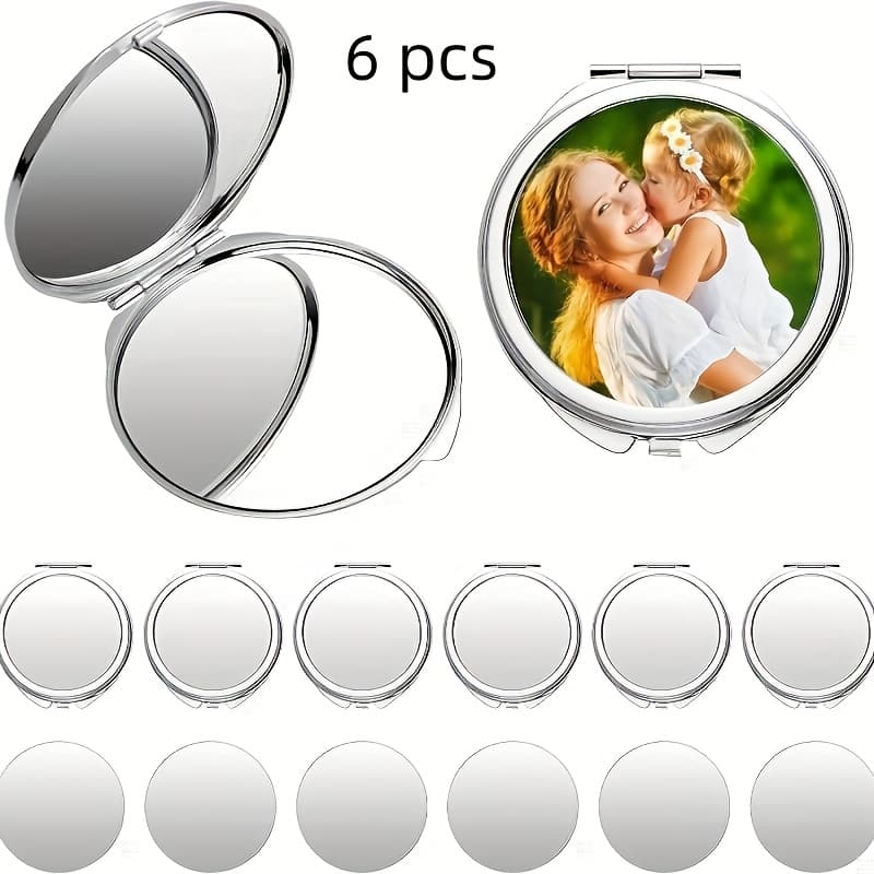 TEMU 6pcs Sublimation Pocket Makeup Mirror Sublimation Metal Compact Mirror Sublimation Travel Makeup Mirror For Women Men Use