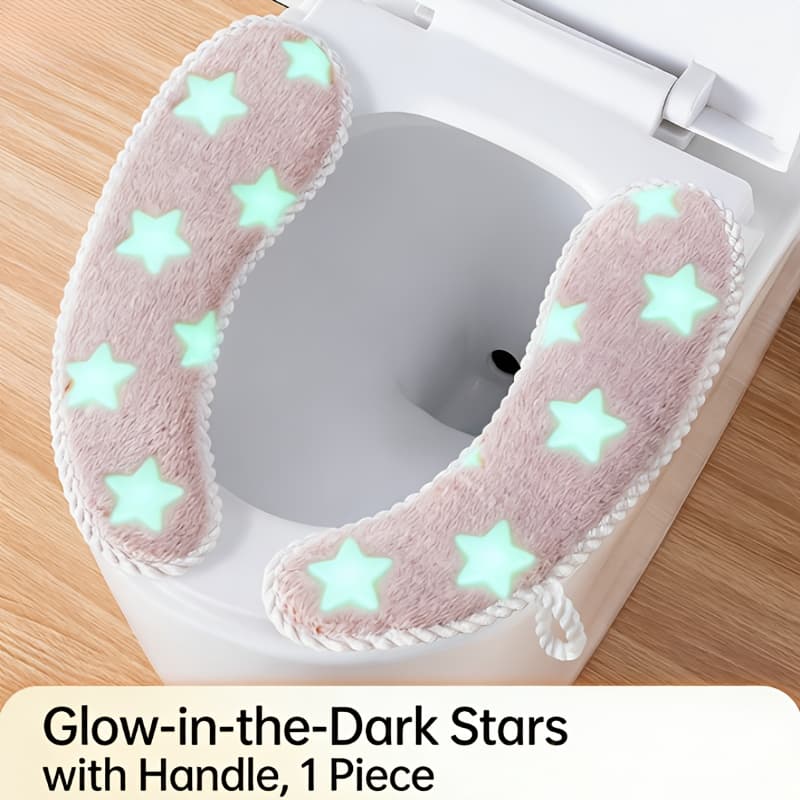 TEMU Star-patterned Toilet Seat Cover, With Thickened Plush Hanging Bath Mat With Handle, Night- Design, And Options