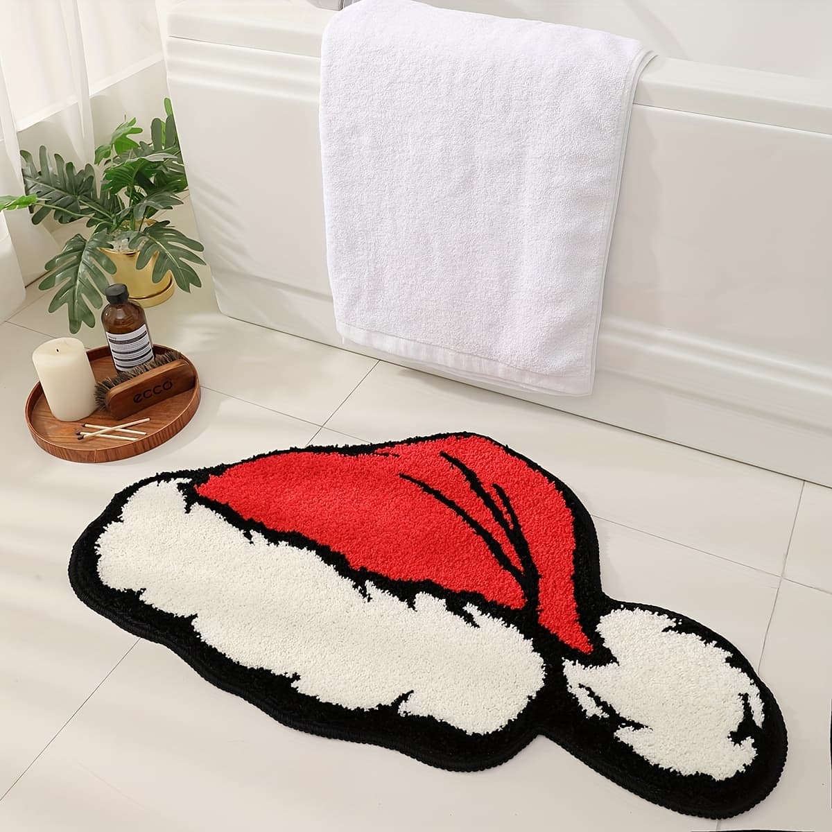 TEMU Christmas Bath Mat, Christmas Bathroom Decor, Red Bathroom Rugs, And Absorbent Microfiber Cute Holiday Decorative Bath Rugs Non-slip Machine Washable