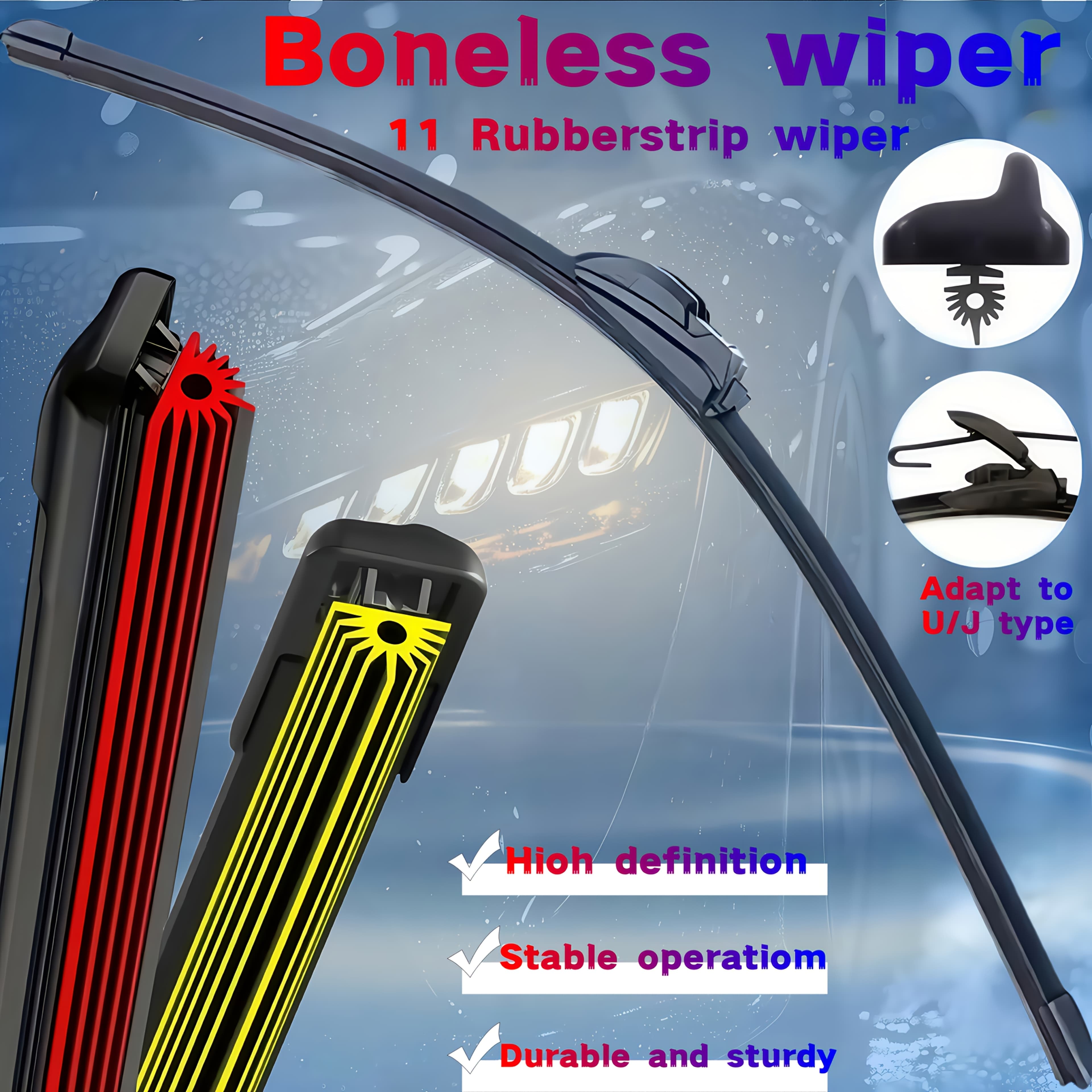 TEMU Newly Upgraded Full-season 11-layer Rubber Windshield Wiper Blade / High-quality Silent Operation / Compatible With U/ Adapters For 99% Of Models / In 14-28 Inch Sizes / Essential Car Accessory