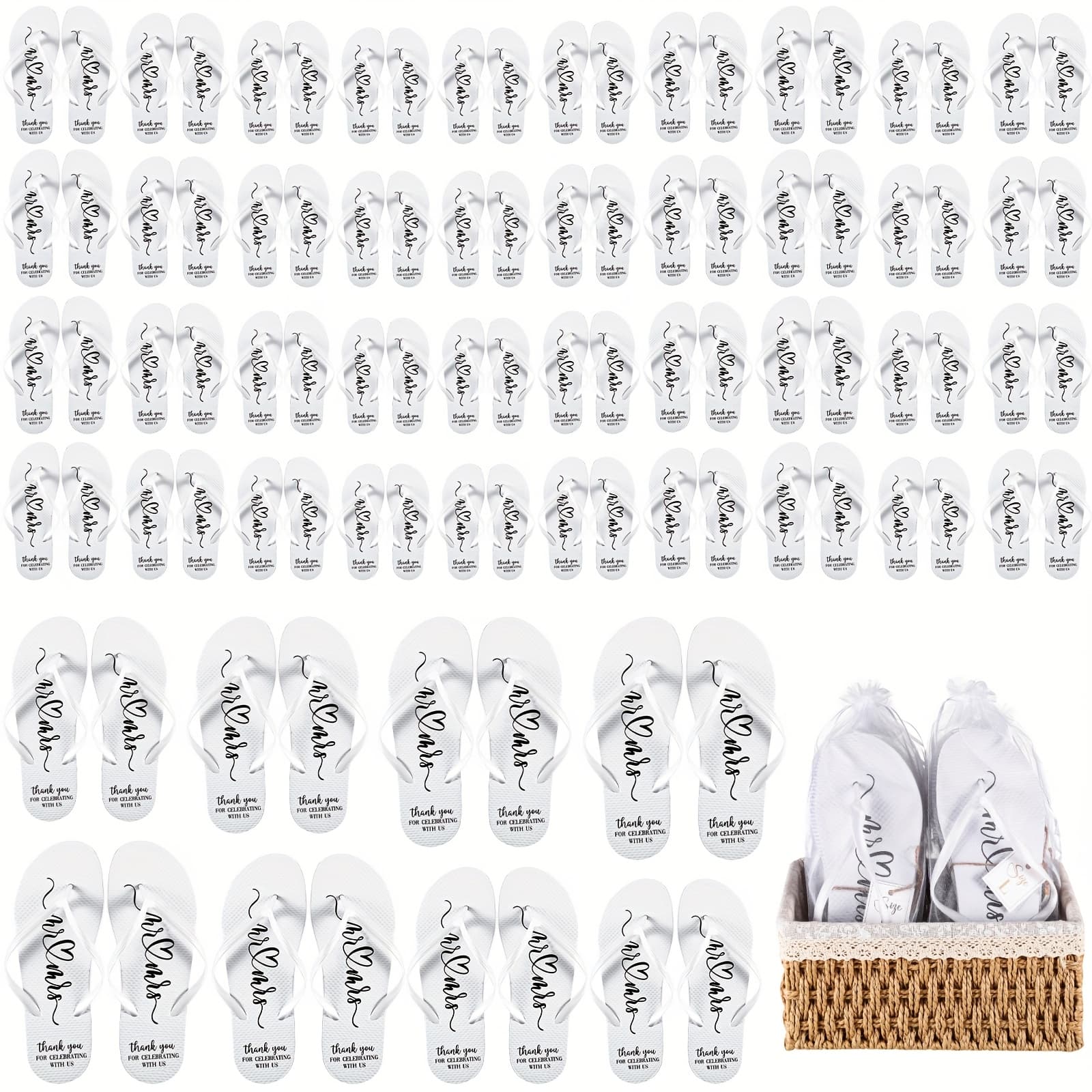 TEMU Gift For Her/him 48 Pairs Bulk Flip Flops For Wedding Guest Bride Sandals Spa Slippers With Size Card Organza Bag For Beach Pool Party Multi-item Party Favor Packs