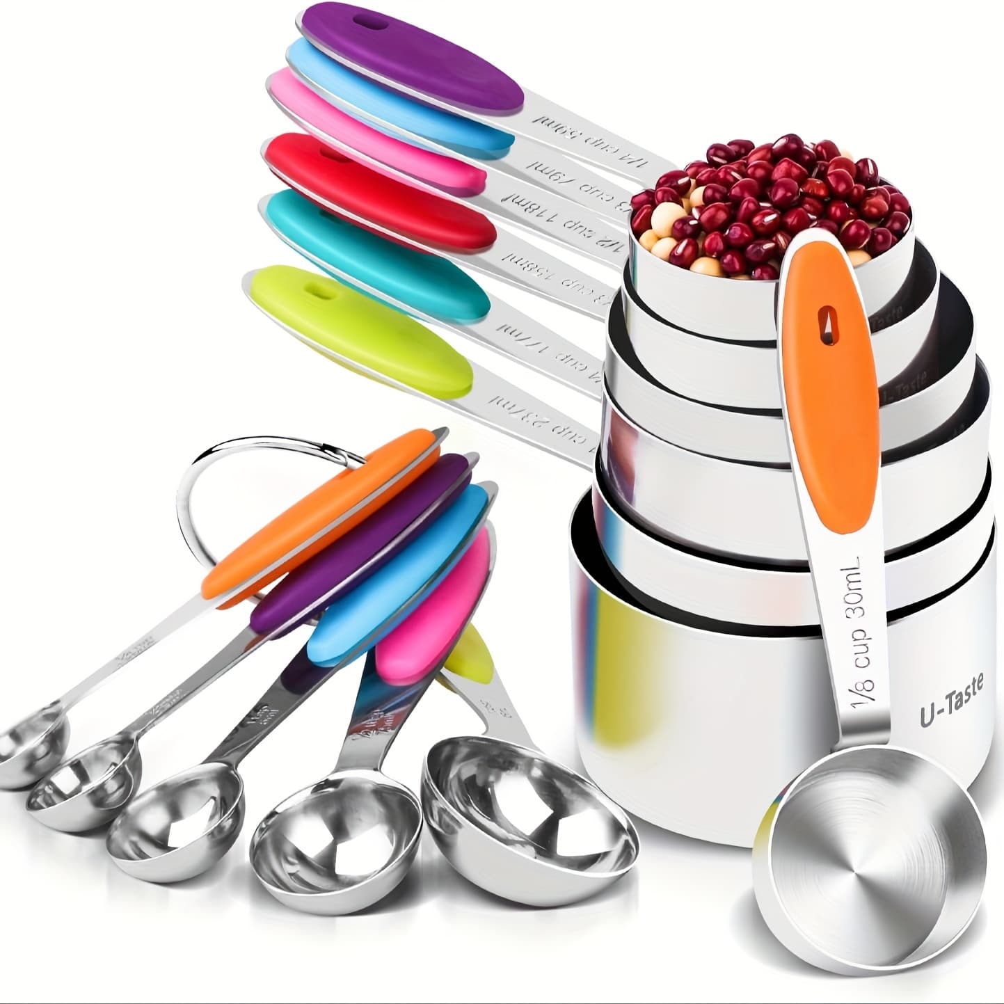 TEMU 12pcs Measuring Cups And Spoons Set In 18/8 Stainless Steel: 7 Measuring Cups & 5 Measuring Spoons