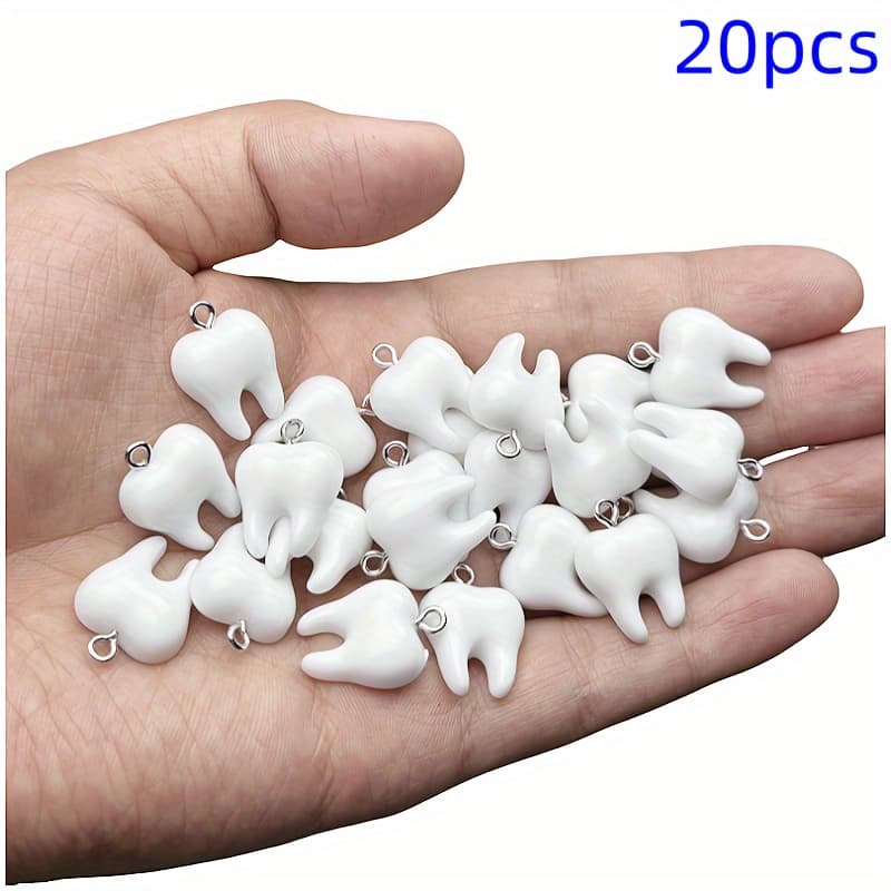 TEMU 2d Flat - 20pcs Tooth Charm 2d - Handmade Resin Pendant, Suitable For Earrings, Necklace, Bracelet And Bag Additions
